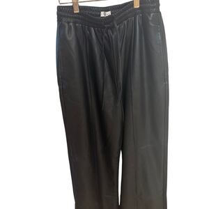 Topshop new drawstring Black leather Wide Leg Pants